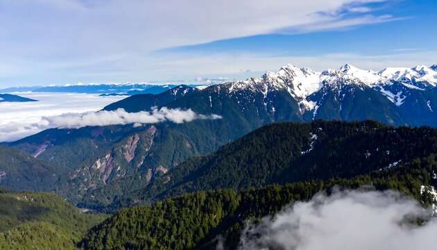 High-angle view of snow-capped mountains and valleys