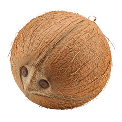 Whole tropical brown hairy coconut fruit isolated on clean white background