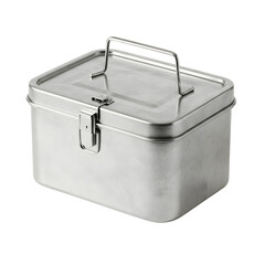Metal lunch box or food storage container with handle isolated on white background