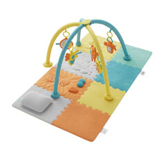 Baby activity play gym mat with colorful foam puzzle tiles isolated on white background