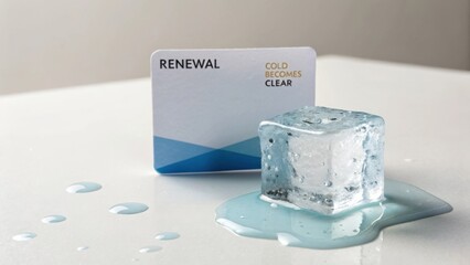 Refreshing Concept of Renewal with Ice Cube and Clean Background for Lifestyle and Wellness Themes