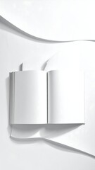Open book mockup, white background with paper curves