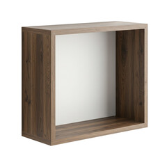 Empty rectangular wood grain storage shelf cube isolated on white background for furniture e-commerce