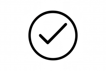 Check mark in circle icon verifying approval, success, and validation on transparent background