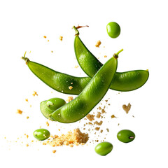 Fresh Edamame in Mid-Air on Transparent Background