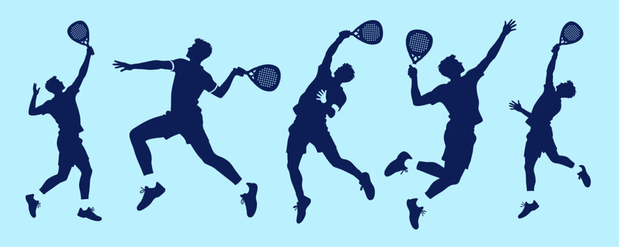 Padel Tennis. Set of silhouette of a man paddle tennis player. Padel. Pop Tennis.