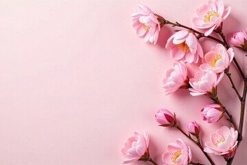 Delicate Pink Blossoms Arranged on a Soft Pastel Background, Perfect for Springtime Designs and Elegant Projects