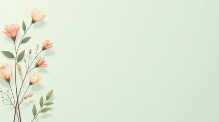 Pastel Peach Blossoms on a Mint Green Background A Delicate Floral Design for Springtime Invitations and Announcements