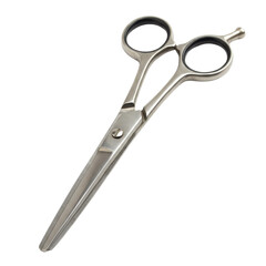 Obraz premium Silver professional hair cutting shears isolated on white background for salon and barber use