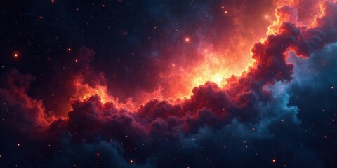Fototapeta premium Celestial Inferno A fiery nebula illuminates the cosmos with incandescent clouds and a breathtaking display of stellar dust.