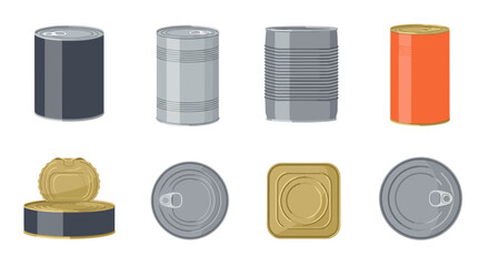 A collection of various tin cans and containers for food storage and preservation.