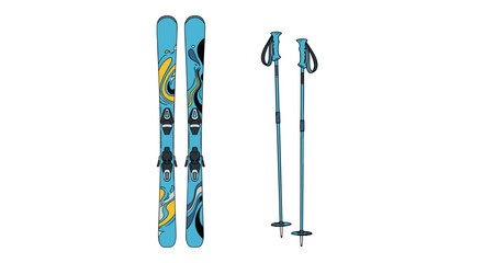 Brightly colored youth skis and poles for adventurous snow sports exploration and outdoor winter recreation.