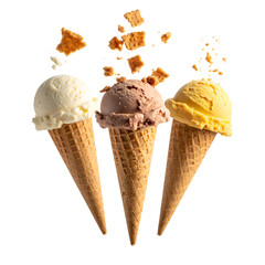 Three ice cream cones on a black background