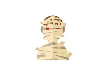 Pixelated Beige Mummy Torso with Red Eyes and Brown Hair on Transparent Background