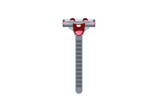 Pixelated Cartoon Razor with Smiling Expression on Transparent Background