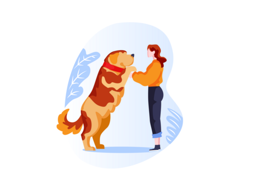 Pixelated Golden Dog Paws with Woman Isolated on Transparent Backdrop