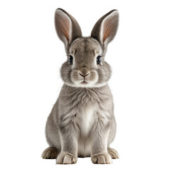Obraz premium Gray, fluffy bunny sitting upright with big ears and wide, cute eyes