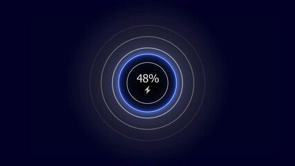 Neon countdown loading icon 0 to 48% battery charging screen animation. 48 percent fast charging icon video.