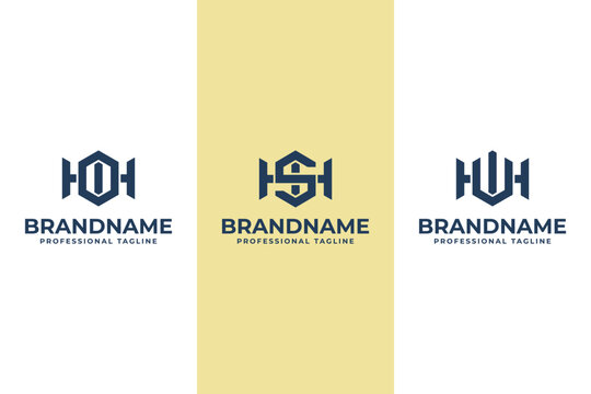 Letters HOI HSI HUI Hexagon Logo, for IOH OHI ISH SHI IUH UHI initials
