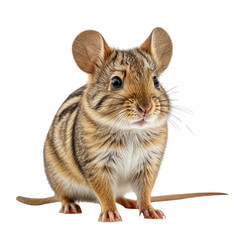 Obraz premium Striped field mouse with large ears and whiskers on dark background
