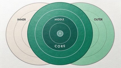 Concentric circles showing labels for core and middle