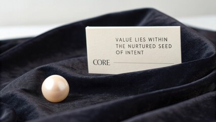 A single perfectly formed pearl resting on dark velvet fabric