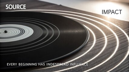 Modern black disc with glowing sound ripples spreading its influence