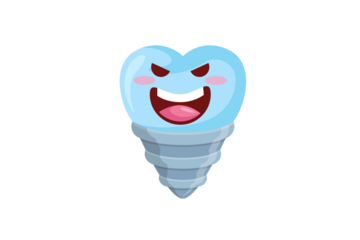 Pixelated Light Blue Tooth Character with Evil Grin and Silver Base Isolated on Transparent Background