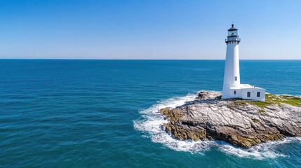 Historic lighthouse standing on rocky coast with waves crashing against shore