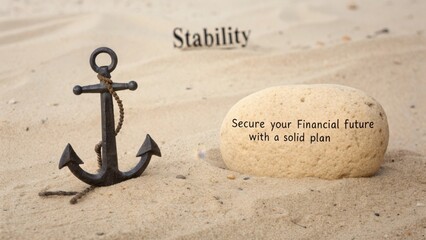 Strong anchor set in sand for financial security and stability