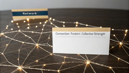 Card displaying a message on connection with an intricate light web