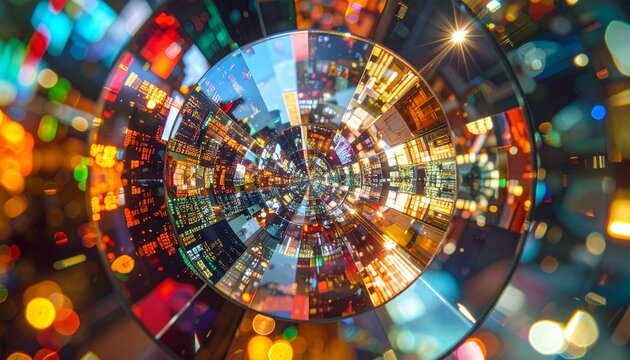 A kaleidoscope reflecting dynamic patterns of various investments: property, stocks, commodities, creating a fractal design.