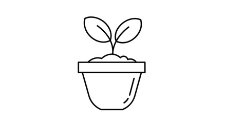 A small plant growing in a pot with two leaves.