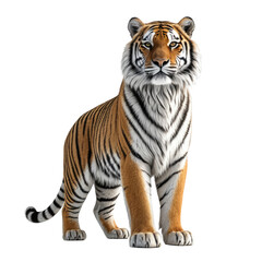 Naklejka premium Striking tiger amber fur, dark stripes, intense gaze, regal posture