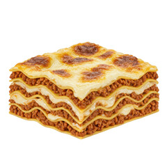 Delicious traditional layered lasagna dish with bolognese sauce isolated on white