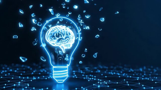 Brainy Idea Lightbulb Moment Shattering into Inspiration.