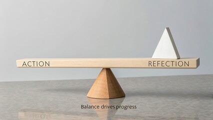 Minimalist wooden seesaw showing ideal balance and driving progress