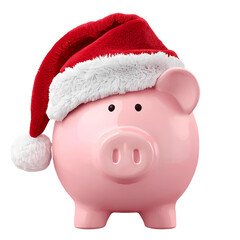 Piggy bank with Santa hat transparent background