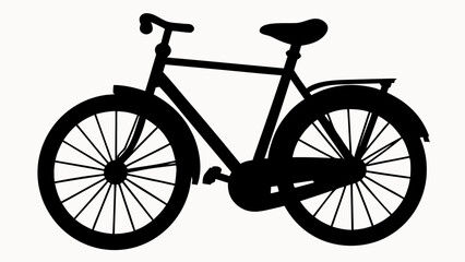 Silhouette of a classic bicycle with wheels, handlebars, seat, and frame on a white background image
