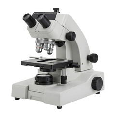 Scientific laboratory binocular microscope equipment used for medical research and technological analysis isolated PNG with Transparent Background