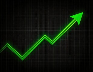 A bright, upward-trending green line graph against a dark background, showcasing a positive trajectory and growth.