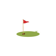 golf red flag.Flat vector illustration. Sport concept. Goal achievement sign. icons of golf course with flag. Golf logo, golf club. Holidays and hobby, recreation. Vector illustration.

