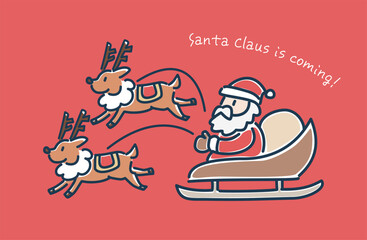 そりに乗るサンタクロースとトナカイのイラスト