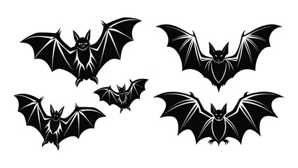 Spooky Bat Halloween Silhouette Set Vector