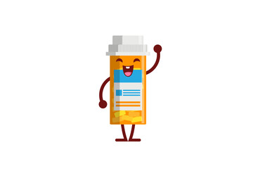 Smiling Medicine Bottle Character with Arms Legs and Transparent Background