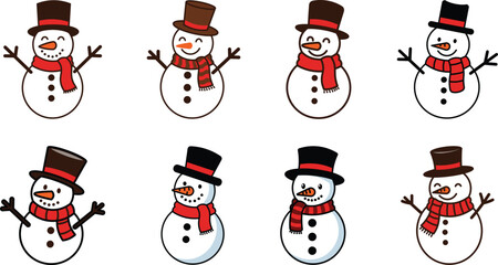 set of cartoon snowman vector illustration	