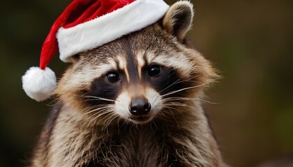 raccoon wearing a santa hat