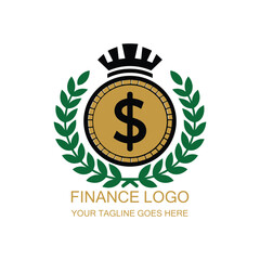 Finance Emblem Logo with Dollar Coin and Laurel Wreath
