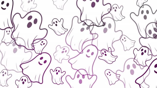 Haunting ghost doodle pattern unfolds across the halloween night perfect for wallpaper loops, festive animation backgrounds, eerie design visuals, cozy seasonal art, and motion texture projects