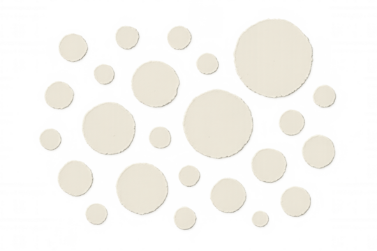 Torn paper circles abstract background with ragged edges, beige cutouts collage, transparent background